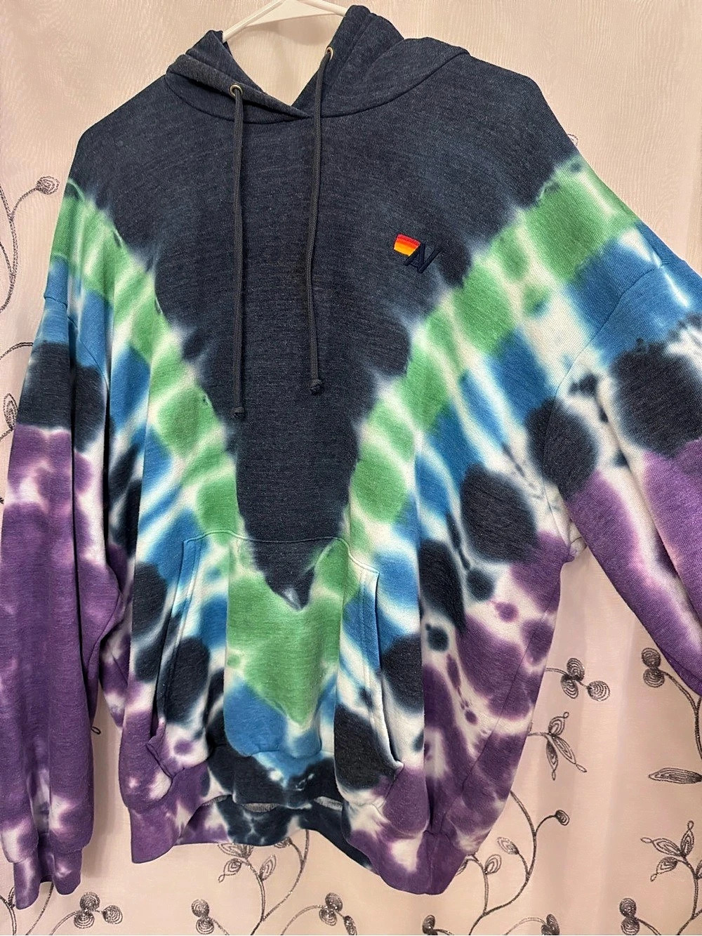 Aviator Nation Hand Dyed V Relaxed Pullover Hoodie Tie-Dye Hoodie in Blue